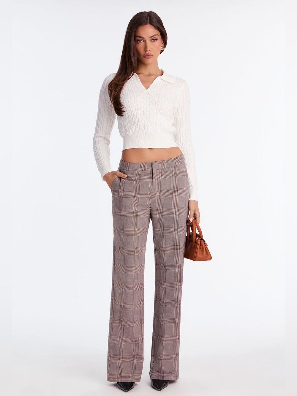 Florence Mid Rise Wide Leg
Trouser Pant 32" - Brown/combo